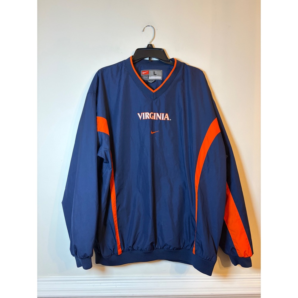 Nike Windbreaker Mens Large Virginia Cavaliers Navy Blue Orange Pullover V-Neck
